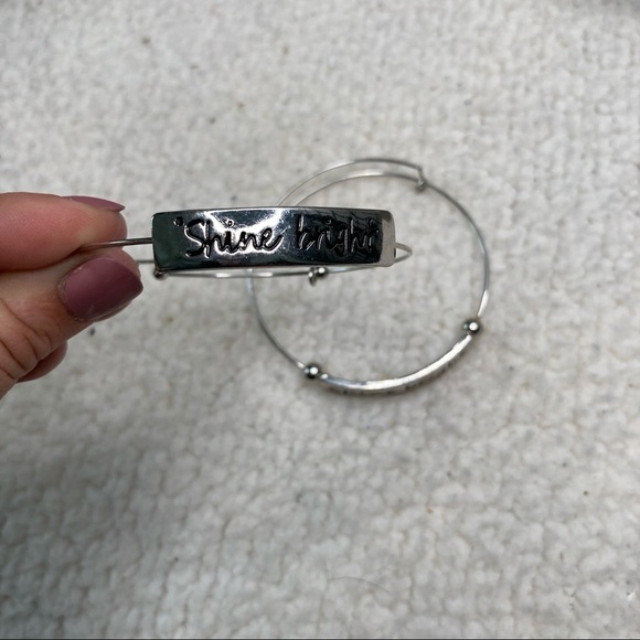 Shine Bright Wire Bangle Bracelet Silver - Set of 2 - Picture 4 of 6